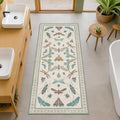 Hazo Haus Washable Non Slip Bathroom Runner Rug 2x5, Insect Boho Bath Mat, Stain Resistant Low Pile Butterfly Insect Print Rugs for Laundry Room, Powder Room, Beige Green