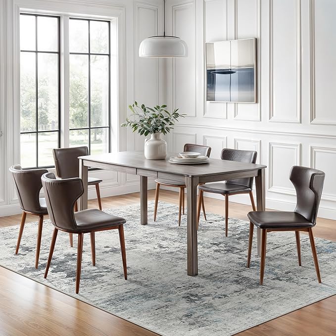 Abstract Rug 5x7 Machine Washable Area Indoor Grey Low Pile Non-Slip Foldable Thin Accent Rugs for Bedroom Living Room Dining Room