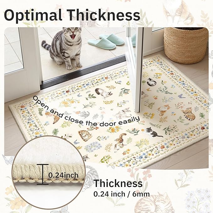 Soalmost Cat 6x9 Area Rugs for Living Room, Machine Washable Animal Floral Vintage Rug Non-Slip Low Pile Soft Throw Rugs for Bedroom Dining Room Kitchen Nursery Playroom (6 x 9,Beige)