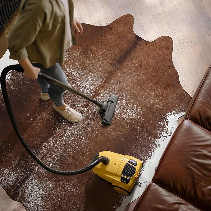 AROGAN 8×10 Feet Western Decor Faux Fur Cowhide Rug, Premium Animal Skin Cow Hide Rug, Sturdy Cow Print Rugs for Wall Decor, Western Floor Carpet for Bedroom Living Room, Dark Brown