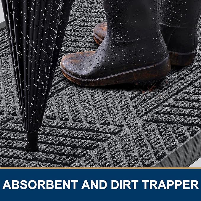 Smiry Front Door Mat Outside Entrance, Heavy Duty Sturdy Natural Rubber Doormat, Trap Dirt and Moisture, Easy Clean Low Profile Welcome Floor Mats for Indoor Outdoor Entry, 35X23 Inch, Silver Grey