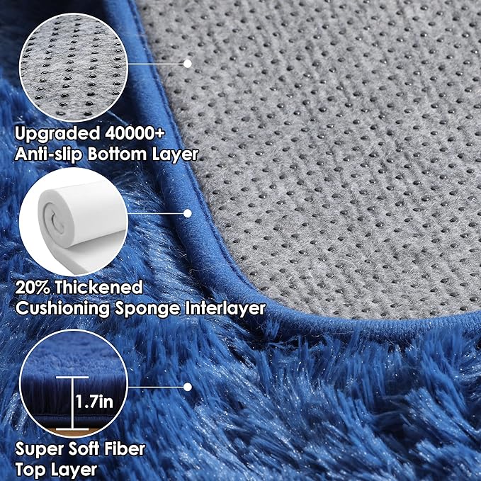 ONASAR Navy Blue Area Rugs for Living Room Bedroom, 5x8 Fluffy Bedside Rug, Soft Plush Fuzzy Shaggy Indoor Floor Carpets for Nursery Kids Boys Girls Men Teen Playroom Home Decor Aesthetic
