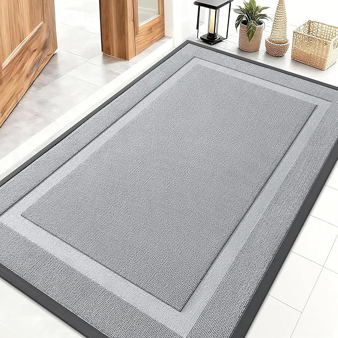 OLANLY Front Door Mat Indoor Outdoor Entrance, Waterproof All-Season, All-Weather Doormat, Sturdy Natural Rubber, Low Profile, Easy Clean Patio Porch Entryway Mat, 47x32, Ash Gray
