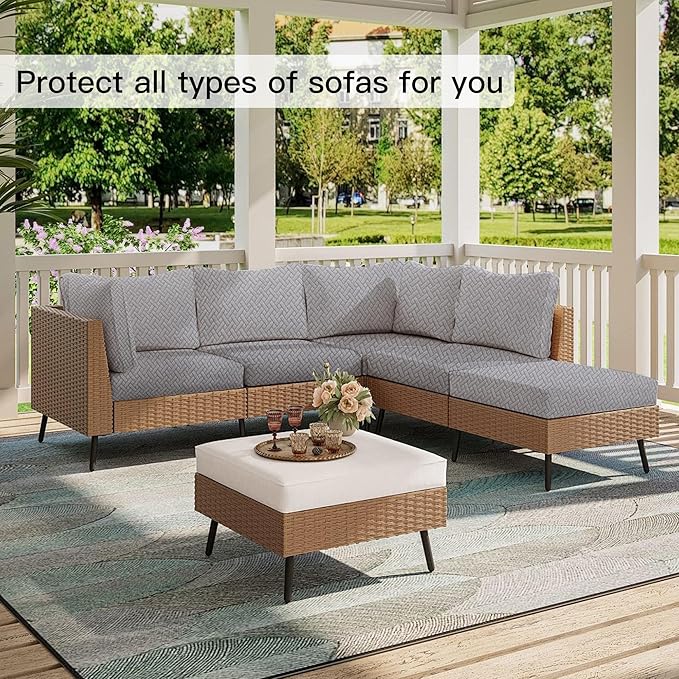 Outdoor Cushion Covers Set,14PCS Patio Furniture Couch Seat Slipcovers, Replacement for Sofa Sectional Chair(Cover，Only)