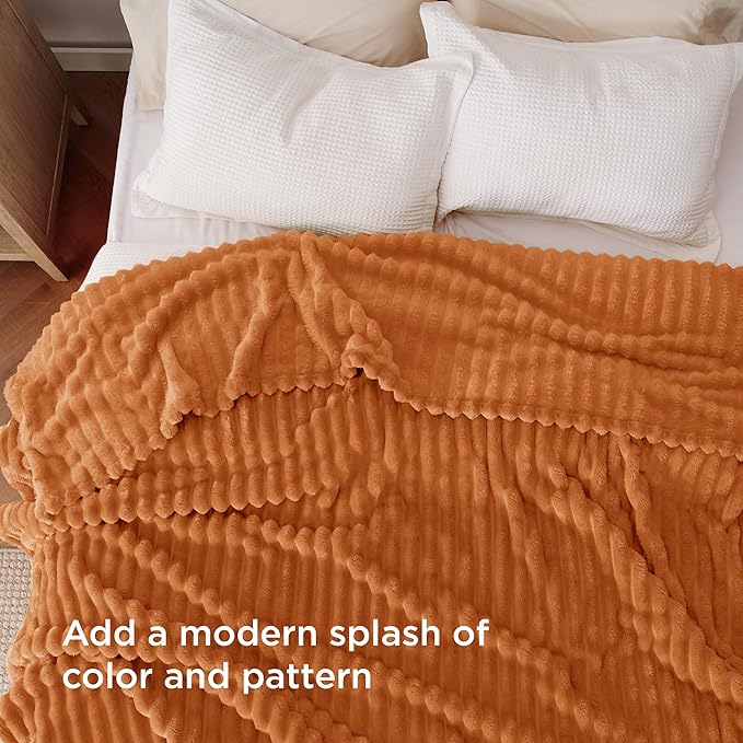 Bedsure GentleSoft Queen Blanket for Bed - Cozy Soft Fall Blankets for Women, Cute Large Fall Throws for Girls, Orange, 90x90 Inches