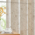 jinchan Floral Linen Curtains for Living Room 63 Inch Length Taupe Flower Curtain Rod Pocket Back Tab Farmhouse Curtains with Printed Floral Bedroom Window Curtain Set, 2 Panels Taupe