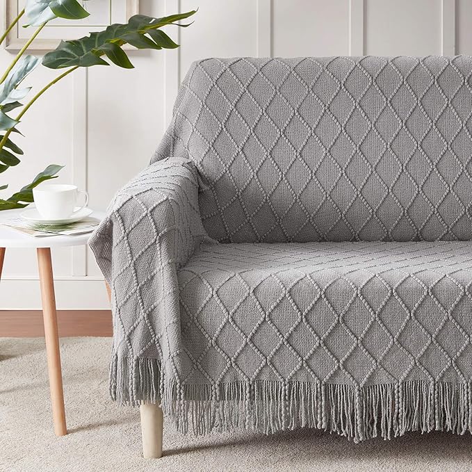 BOURINA Light Grey Throw Blanket 60x80 Inches Throw Textured Solid Soft Sofa Throw Couch Knitted Decorative Blanket