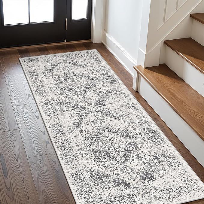 2x6 Washable Hallway Runner Rug - Non Slip Kitchen Runner Rugs with Rubber Backing Vintage Low-Pile Carpet Runners for Entryway Dining Room Laundry Room Home Decor (Distessed Grey)