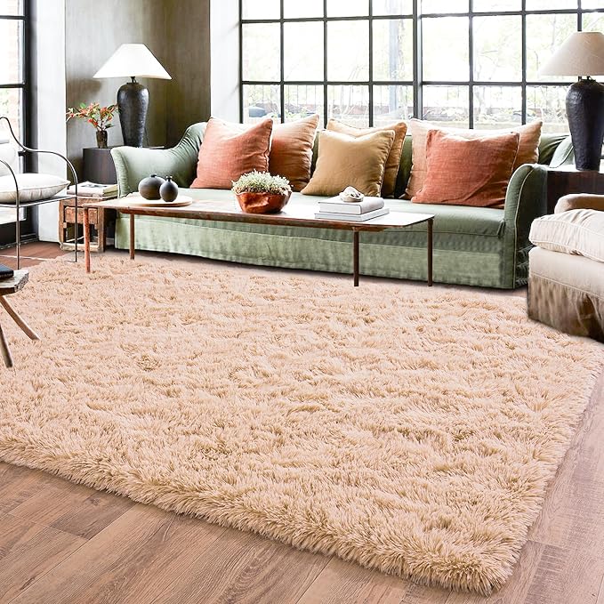 Rugs for Living Room 6x9, Soft Shaggy Modern Shag Area Rug for Bedroom, Upgrade Non-Slip Plush Fluffy Carpet for Kids Boys Girls Room Home Decor Aesthetic, Camel