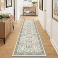 2x6 Hallway Washable Runner Rug - Soft Non Slip Vintage Rugs for Entryway Low-Pile Farmhouse Neutral Kitchen Runners Living Room Floor Mat Stain Resistant Distressed Carpet for Bedroom Bathroom Green