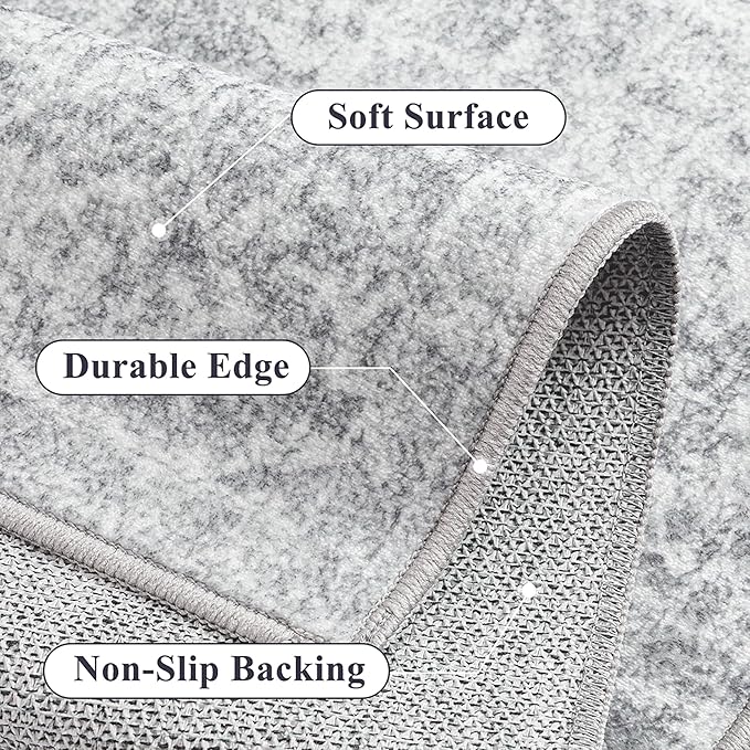 PureCozy 3x5 Area Rug Washable Vintage Entryway Living Room Carpet Indoor Office Non Slip Grey Entrance Distressed Low Pile Retro Accent Throw Rug for Dining Room Bathroom Bedroom Laundry