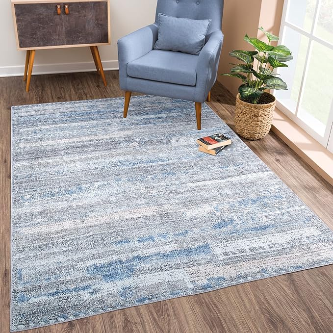 Area Rug 2x3 ft Gray Polyester Machine Washable Non-Slip
