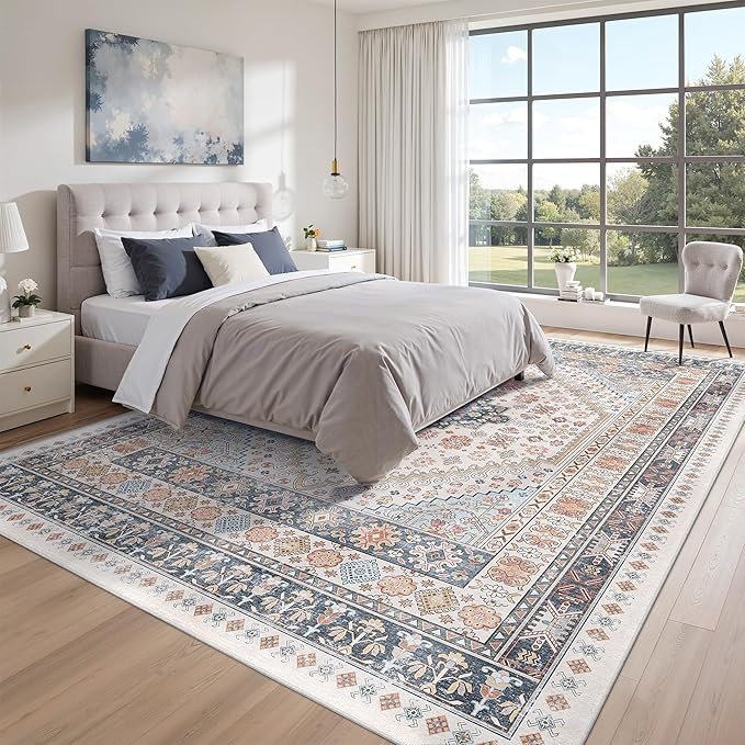 zesthome 8x12 Area Rugs for Living Room,Non-Slip Backing Washable Rugs,Vintage Large Area Rug，Stain Resistant Home Decor Rug (Multi,8'x12')