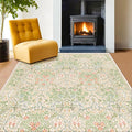 Hazo Haus Light Beige Green Living Room Rug, 6x8 Washable Area Rug for Kids Room, Bedroom, Nursery Room, Living Room, Dining Room, Low Pile Non-Slip - Vintage Design & Stain Resistance