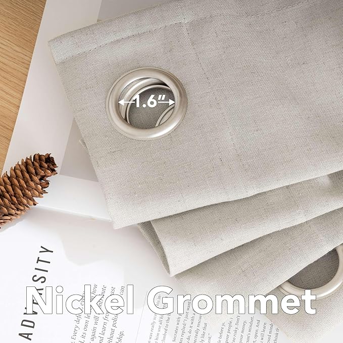 H.VERSAILTEX Living Room Linen Curtains - Semi Sheer, Nickel Grommet, Energy Saving, Light Filtering Window Treatments - Pale Oak, 2 Panels, 52 x 84 Inch