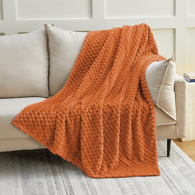 EXQ Home Fall Throw Blanket for Couch or Bed - 3D Imitation Turtle Shell Jacquard Decorative Fleece Blankets - Cozy Soft Fuzzy Flannel Blanket Suitable for All Seasons(50"×60",Orange)