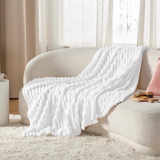 Bedsure GentleSoft Bright White Throw Blanket for Couch - Cozy Soft Blankets for Women, Cute Small Throws for Girls, 50x60 Inches