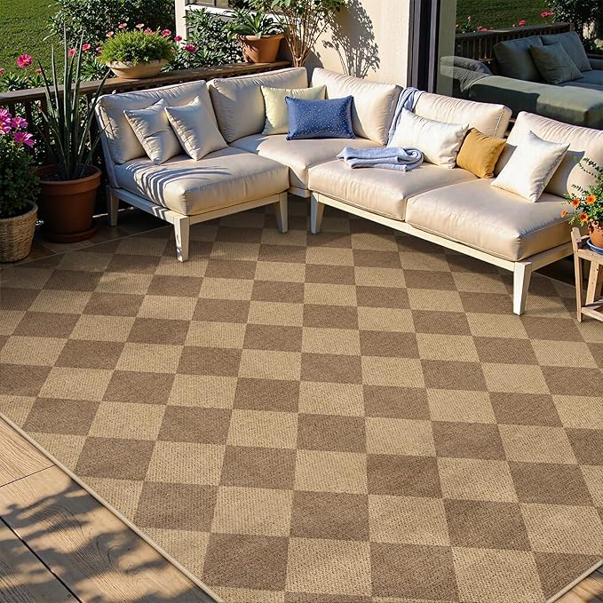 Lahome Colette Checkered Easy Jute 6x9 Rug, Large Rugs for Living Room Dining Room Farmhouse Indoor Outdoor Carpet, Checkerboard Washable Geometric Rug Non Slip Black Carpet for Office Backyard Patio