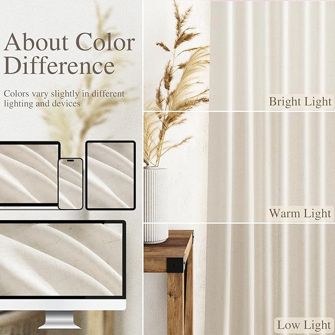 Modern Linen Curtains for Living Room 120 Inches Long Light Filtering Semi Sheer Curtain Back Tab Neutral Luxury Modern Farmhouse Decor Floor to Ceiling High Window for Bedroom 52x120, 2 Panels