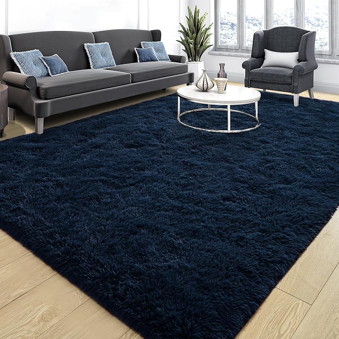 Tepook Fluffy Large Rugs for Living Room, Area Rug 6x9 Soft Carpet for Bedroom, Modern Shaggy Rug for Kids Boys Girls, Plush Indoor Nursery Home Decor Rug with Non-Slip Bottom, Navy Blue