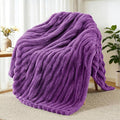 Exclusivo Mezcla Fleece Throw Blanket for Couch, Super Soft Striped Jacquard Bed Blanket, Lightweight Fuzzy Cozy for All Seasons, 50x60 Inches, Purple
