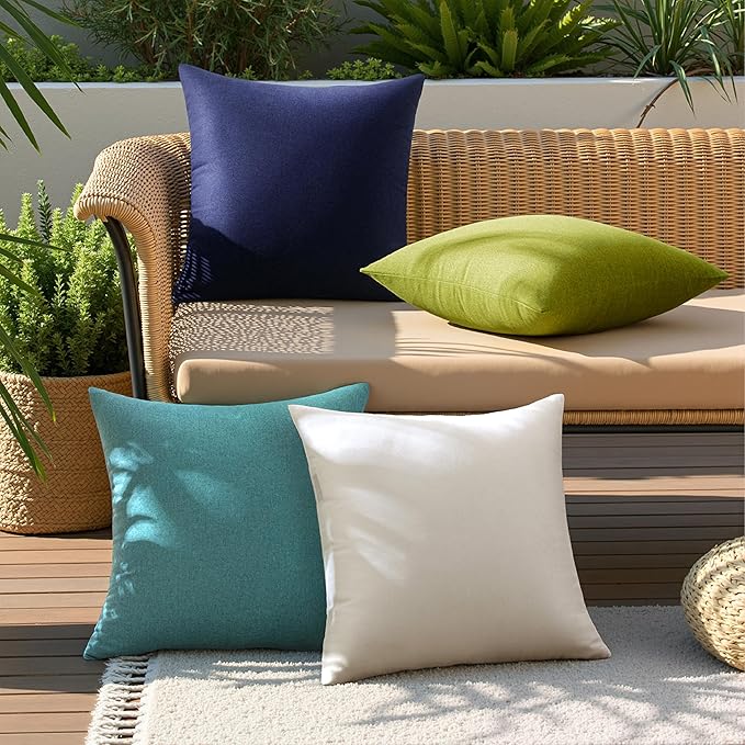 MIULEE Pack of 4 Decorative Outdoor Throw Pillow Covers Linen Waterproof Pillow Covers Spring Farmhouse Cushion Cases for Patio Garden Tent Balcony Couch Sofa 16x16 inch Blue Green