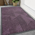 Smiry Front Door Mat Outside Entrance, Heavy Duty Sturdy Natural Rubber Doormat, Trap Dirt and Moisture, Easy Clean Low Profile Mats for Indoor Outdoor Entry, Irregular Triangle (47x32, Purple)