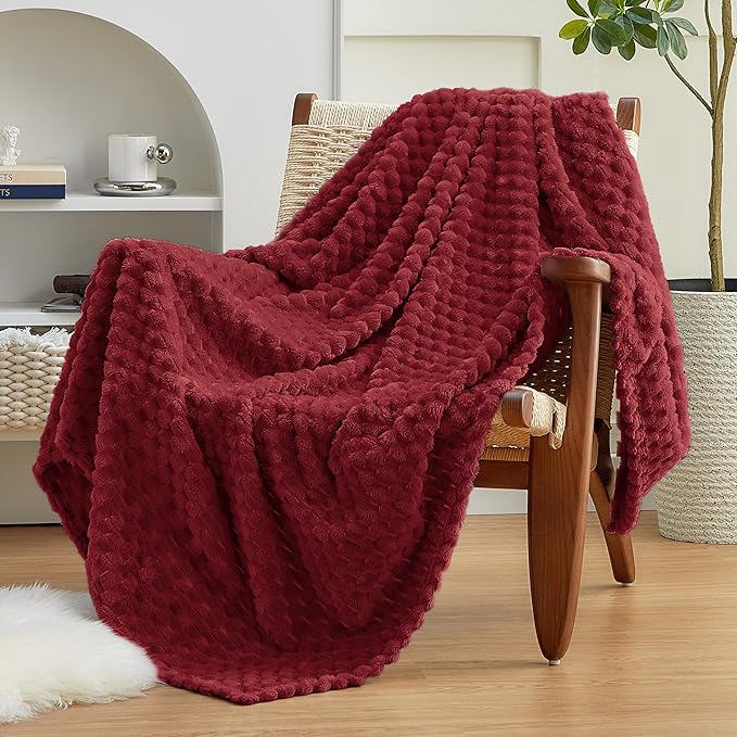 EXQ Home Fleece Blanket Twin Size for Couch or Bed - 3D Imitation Turtle Shell Jacquard Decorative Blankets - Cozy Soft Lightweight Fuzzy Flannel Blanket Suitable for All Seasons(60"×80",Red)