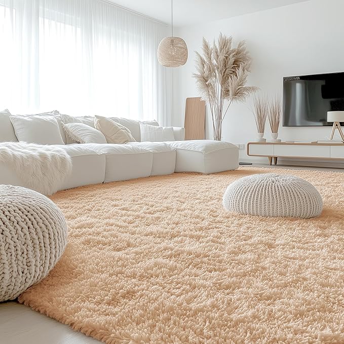 OLANLY 9x11 Machine Washable Large Area Rugs for Living Room, Bedroom, Soft Fluffy Shaggy Bedside Rug, Indoor Floor Carpet for Kids Girls and Boys, Dorms, Nursery, Home Decor Aesthetic, Beige