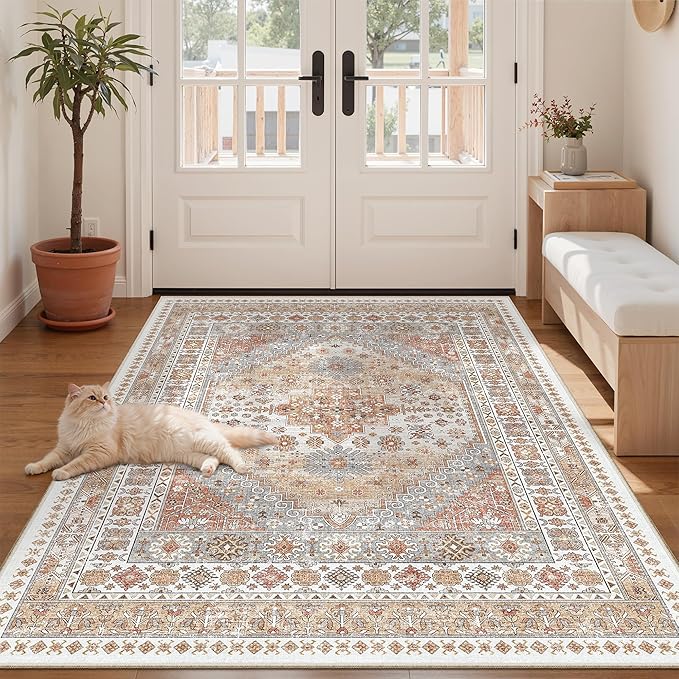 zesthome 3x5 Area Rug Ultra Soft Washable Rug, Non Slip Area Rug Indoor Entrance, Stain Resistant Rugs for Living Room Bedroom Vintage Home Decor (Orange,3'x5')