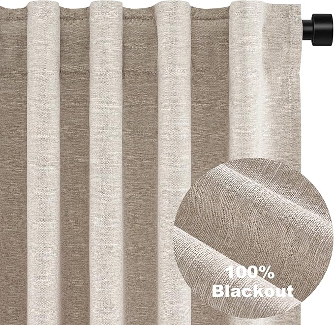 Topfinel 45 Inches Long Boho Linen Curtains Tiers for Small Window 2 Panels Set Thermal Saving Short Drapes for Kitchen Bathroom Curtain Hook Belt Pleated Back Tab Natural Linen(W52 xL45)