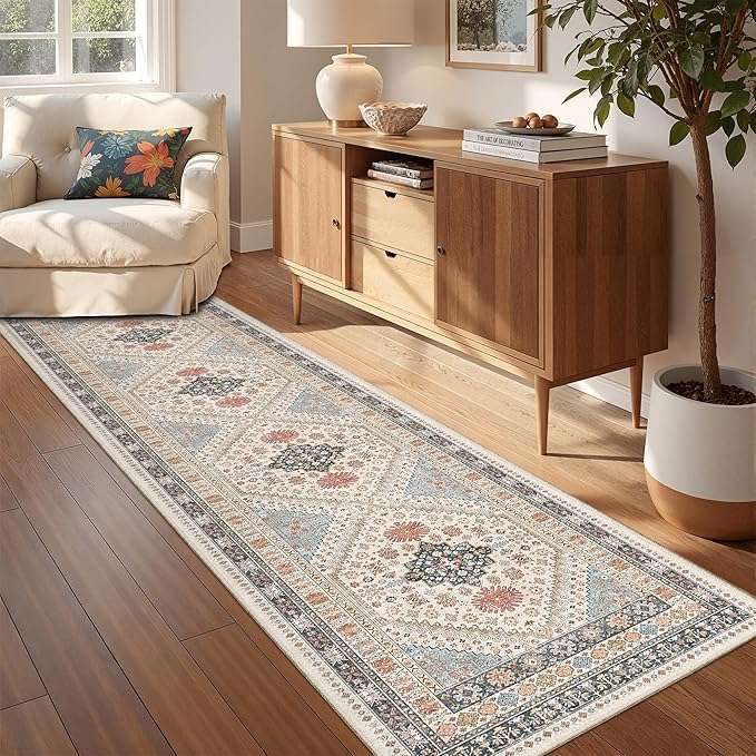 Runner Rug 2x8 Runners for Hallways Non Slip Washable, Vintage Hallway Runner Rugs for Living Room, Low Pile Soft Hallway Rug for Kitchen Bedroom Laundry Room Rug(Blue/Red/Multi,2'x8')