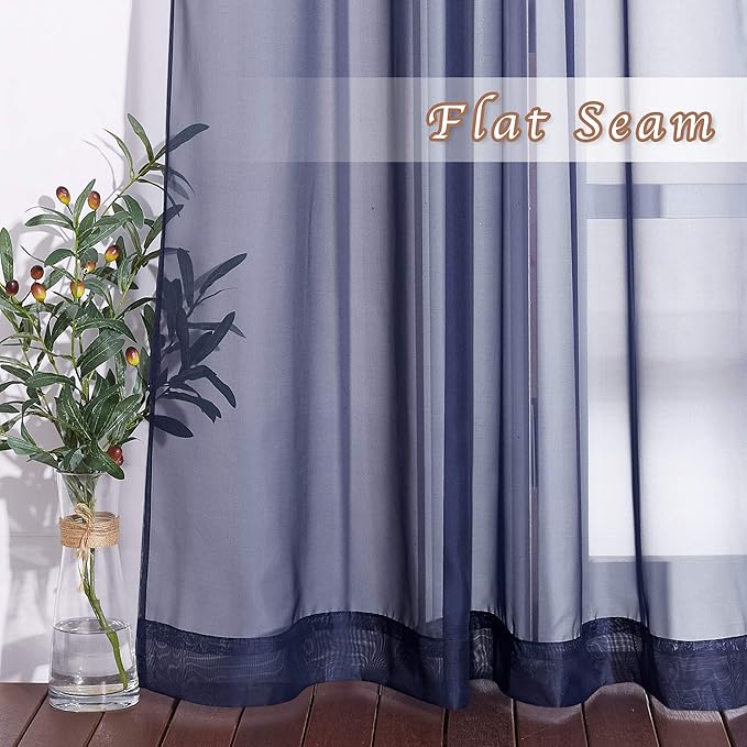 NICETOWN Sheer Voile Curtain Panels - Transparent Grommet Top Sheer Window Treatment Curtains for Living Room (W54 x L96 Inches, Dark Blue, 2 Pieces)