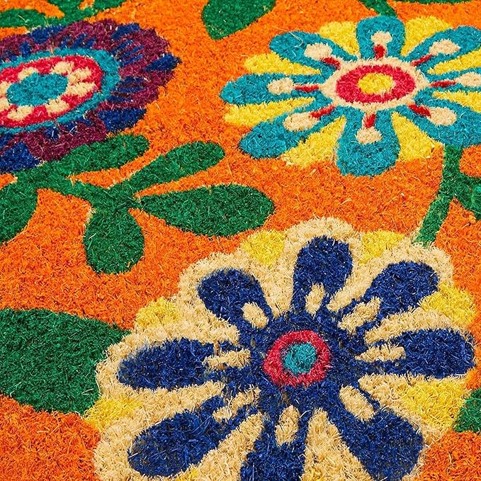 Juvale Floral Coir Door Mat - 17 x 30 in, Natural & Modern - Outdoor Welcome Mat for Front Door & Patio with PVC Backing