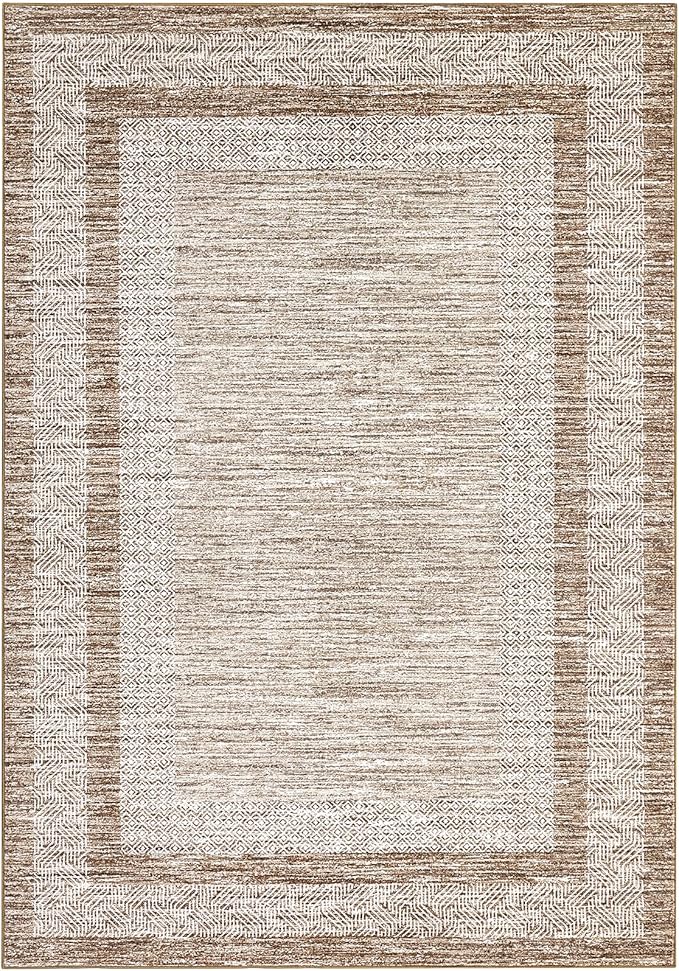 GarveeHome Modern 3x5 Neutral Area Rug Washable Non-Slip Low-Pile Indoor Rugs for Entryway Solid Blue Modern Minimalism Carpet for Bedroom Living Room Kitchen Bathroom Door Mat Brown