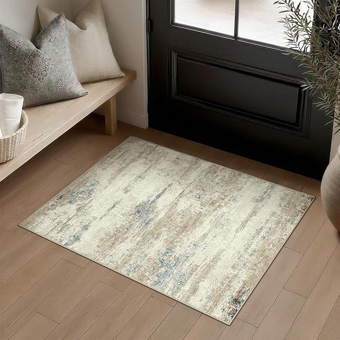2x3 Area Rug Washable Beige Brown Abstract Modern Neutral Entryway Carpet Non Slip Soft Low Pile Door Mat Contemporary Aesthetic Small Rug for Bathroom Laundry Kitchen Dining Room