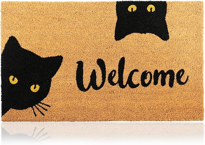 Welcome Cats - 17"x29" - Coir Door Mat with Heavy Duty Backing - Welcome Mats for Entryway, Porch - Anti-Slip PVC & Coconut Fiber Surface - Natural Home Accessories, Minimalist Original Design