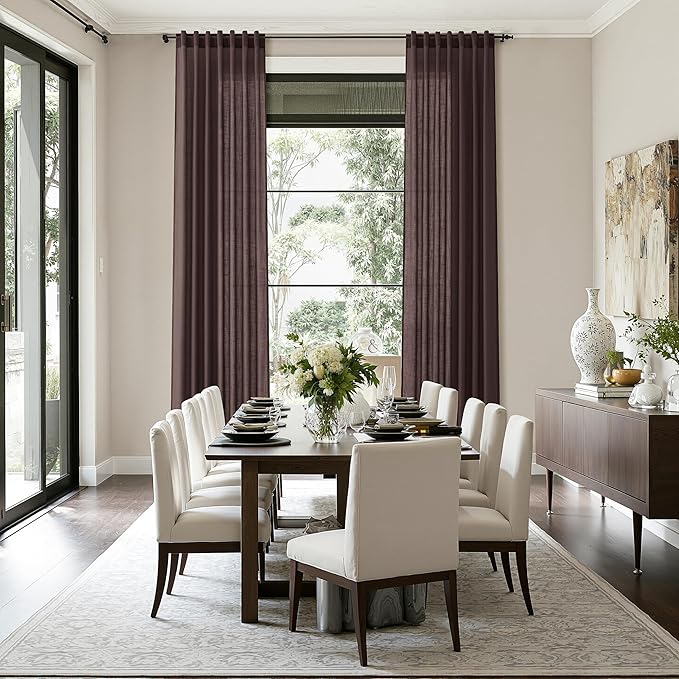 Coffee Brown Linen Curtains for Living Room 105 Inches Long Light Filtering Semi Sheer Curtain Back Tab Luxury Modern Rustic Home Decor Neutral Drapes for Bedroom Dinner Room 52x105, 2 Panels