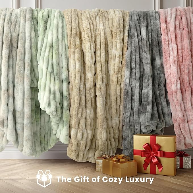 Ultra Soft Cozy Faux Fur Throw Blanket, Fuzzy Plush Thick Bubble Blanket, Oversize Luxury Fluffy Blanket for Couch, Sofa, Bedroom, and Living Room,50x60 Inches,Double Sided Tie-Dye Pink