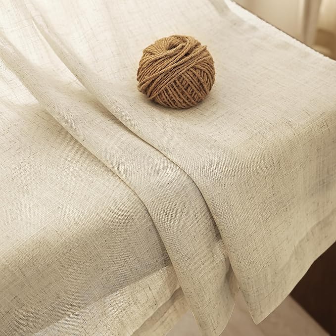 Faux Linen Beige Curtains 108 inches Long for Living Room Rustic Farmhouse Linen Drapes Semi Sheer Burlap Textured Canvas Cloth Curtain Panels Set of 2 Kahki Tan Colored