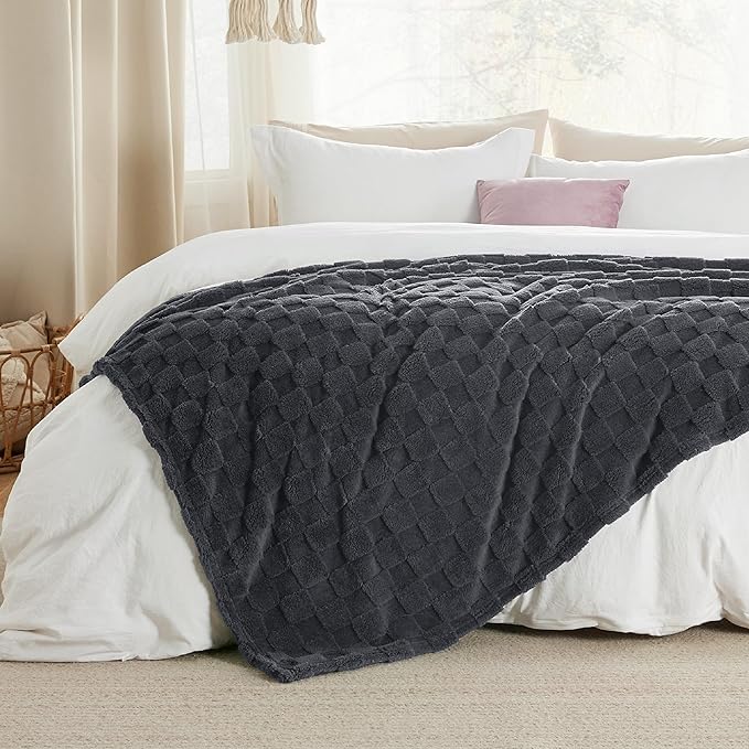 Bedsure GentleSoft Dark Grey Throw Blanket for Couch - Checkered Fleece Blankets Gifts for Kids Girls, Cute Soft Cozy Throw for Bedroom Home Decor Gifts, 50x60 Inches