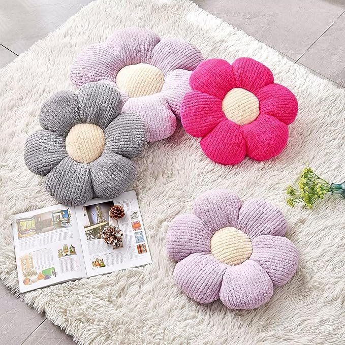 Throw Pillows, Grey Daisy Flower Shape Floor Cushion, 19.6 Inch