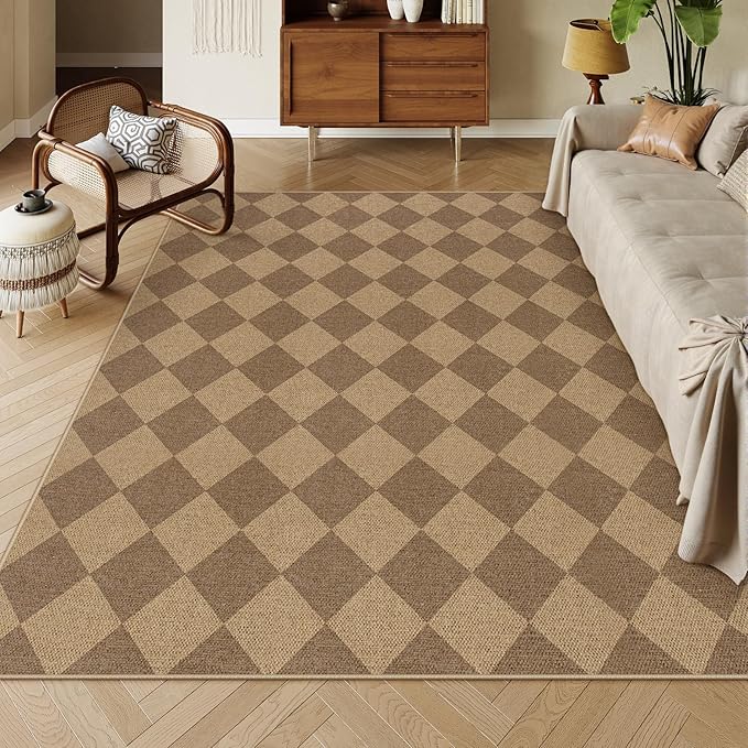Lahome Colette Checkered Easy Jute 6x9 Rug, Large Rugs for Living Room Dining Room Farmhouse Indoor Outdoor Carpet, Checkerboard Washable Geometric Rug Non Slip Black Carpet for Office Backyard Patio