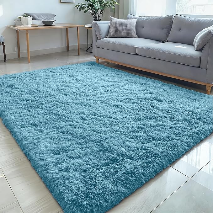 OLANLY 5x7 Machine Washable Large Area Rugs for Living Room, Bedroom, Soft Fluffy Shaggy Bedside Rug, Indoor Floor Carpet for Kids Girls and Boys, Dorms, Nursery, Home Decor Aesthetic, Slate Blue