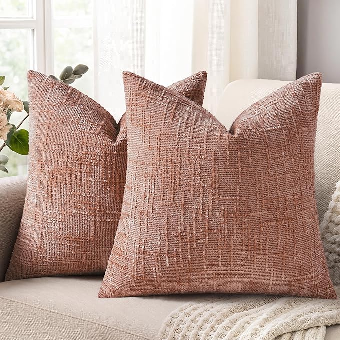 decorUhome Summer Pink Chenille Euro Sham Throw Pillow Covers 22x22 Set of 2 Textured Soft Cozy Slubby Couch Pillow Covers Modern Farmhouse Boho Decorative Pillow Cases for Bed Sofa Living Room