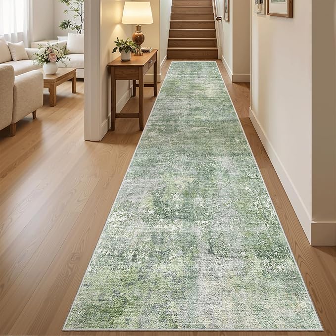 Runner Rug 2x10 Washable Non-Slip Hallway Runner Rugs for Kitchen Bathroom Laundry Room Green/Ivory Vintage Floor Carpet Runners for Hallways Entryway
