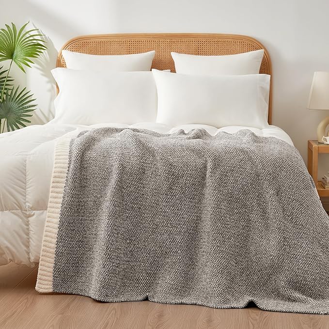 Snuggle Sac Grey Throw, Super Soft Warm Oversized Fuzzy Plush Blanket, Dark Grey, 50x70 inches