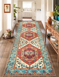 SERISSA Boho Washable Runner Rug, 2'6"x10' Rug Runner Non-Slip Vintage Orange Hallway Kitchen Runner Rug Ultra Soft Print Distressed Tribal Floor Carpet Runner for Bedroom Bathroom Laundry Room
