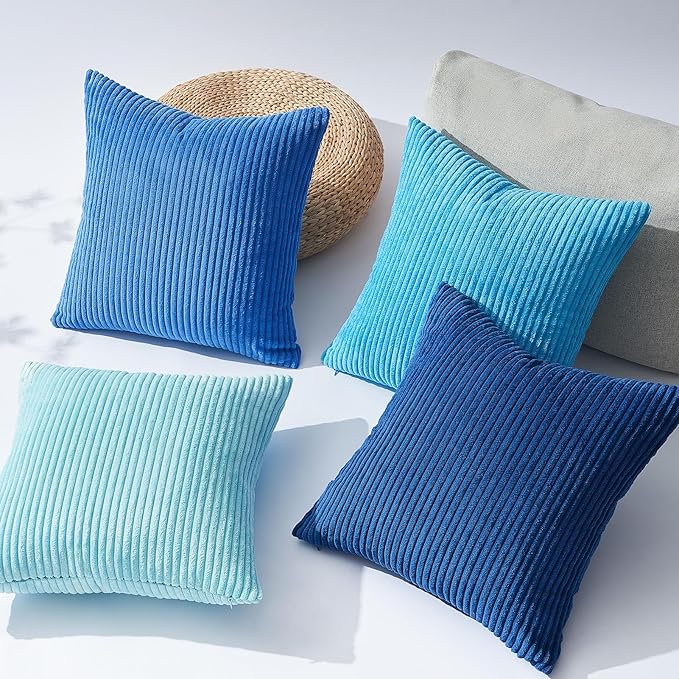 Topfinel Decorative Throw Pillow Covers Cushion Cases, Set of 4 Soft Velvet Modern Double-Sided Designs, Mix and Match for Home Decor, Pillow Inserts Not Included (24x24 inch, Blue)