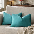 GIGIZAZA Decorative Small Lumbar Pillow Covers,Set of 2 Cushion Covers Velvet Teal Peacock Green Pillows,Sofa Throw 12 X 20 Pillow Covers